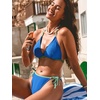 CUPSHE Women’s Bikini Sets Two Piece Swimsuit Sexy Low Rise Bathing Suit Halter String Tie Textured Swimwear(Royal Blue)