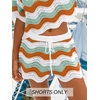 CUPSHE Women’s Cover Up Shorts Striped Drawstring Waist Knit Swimsuit Cover Up Summer Casual Beach Shorts(Orange-green Striped)