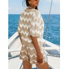 CUPSHE Women’s Crochet Cover Up Set Striped Short Sleeve Beach Cover Up 2 Piece Sets for Swimwear(Neutral Striped)