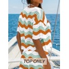 CUPSHE Women’s Crochet Cover Up Top Striped Short Sleeve Beach Cover Up Top Summer Casual Tops for Swimwear(Orange-green Striped)