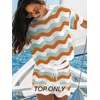 CUPSHE Women’s Crochet Cover Up Top Striped Short Sleeve Beach Cover Up Top Summer Casual Tops for Swimwear(Orange-green Striped)