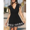 CUPSHE Women’s Summer Dresses Paisley Ruffle Sleeves V Neck Smocked Tiered Casual Mini Dress(Black)
