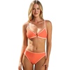 CUPSHE Two Piece Swimsuit Women V Neck O Ring Stitching Bikini Set Color Blocked Back Hook Swimwear(Orange/White)