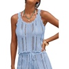CUPSHE Women Crochet Coverup Tops Sleeveless Scalloped Cropped Beach Coverup Top(Blue)