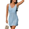 CUPSHE Women Crochet Swimsuit Cover Ups Dress Sleeveless V Neck Knitted Beach Coverup Dress(Blue)