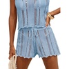 CUPSHE Women Crochet Swimsuit Cover Ups Shorts Drawstring Hollow Out Beach Coverup Shorts(Blue)