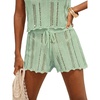 CUPSHE Women Crochet Swimsuit Cover Ups Shorts Drawstring Hollow Out Beach Coverup Shorts(Green)