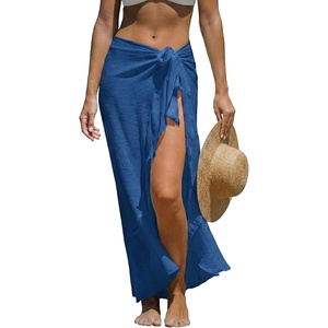 CUPSHE Women Sarong Coverups Chiffon Ruffle Self Tie Sarong Wraps Skirt Beach Sarongs for Swimwear(Blue)