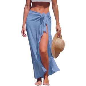 CUPSHE Women Sarong Coverups Chiffon Ruffle Self Tie Sarong Wraps Skirt Beach Sarongs for Swimwear(Foggy Blue)