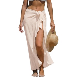 CUPSHE Women Sarong Coverups Chiffon Ruffle Self Tie Sarong Wraps Skirt Beach Sarongs for Swimwear(Khaki)