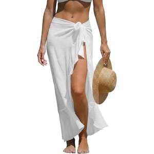 CUPSHE Women Sarong Coverups Chiffon Ruffle Self Tie Sarong Wraps Skirt Beach Sarongs for Swimwear(White)