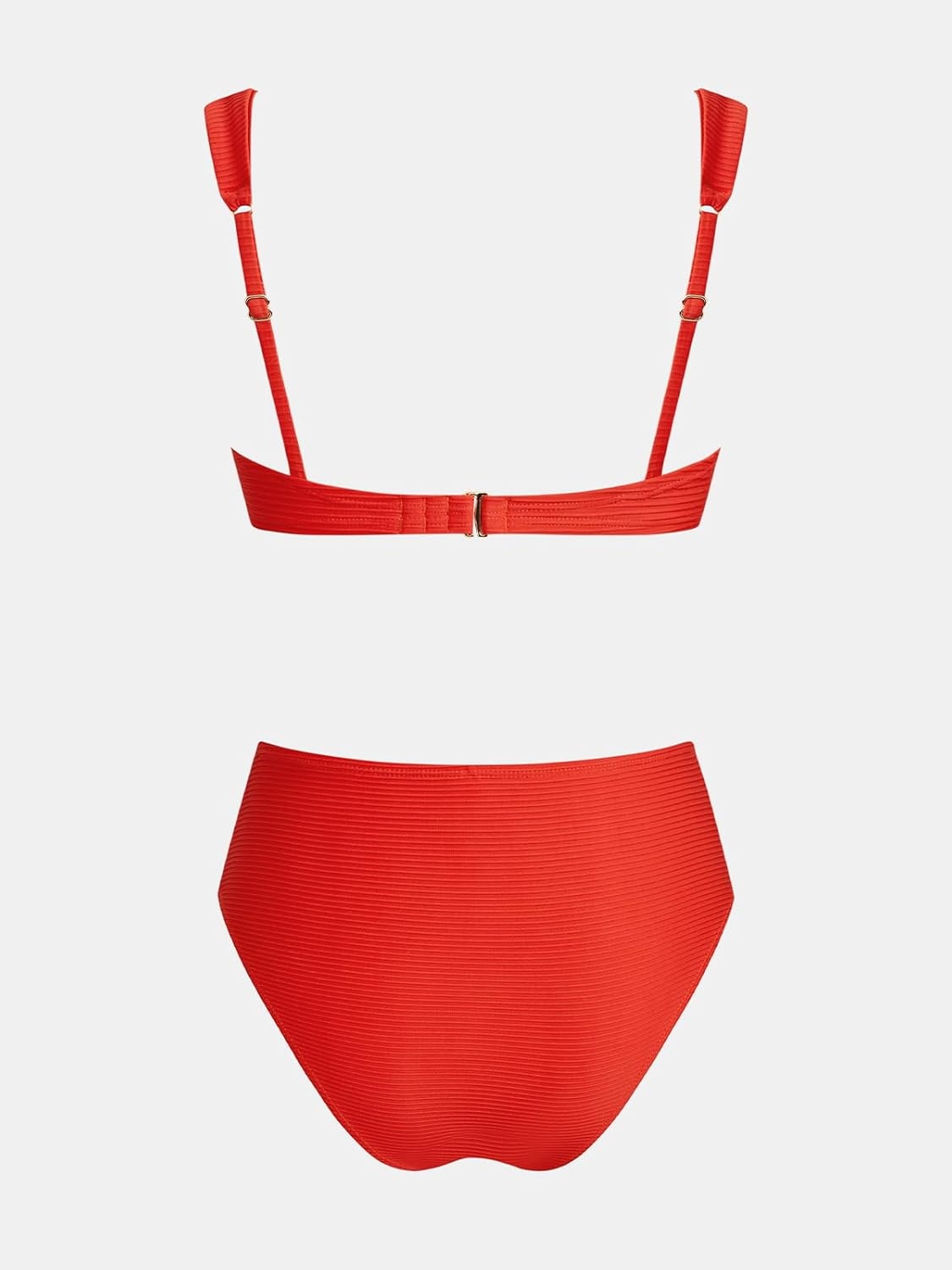 image:imageCUPSHE Two Piece Swimsuit for Women Bikini Set High Waist Scoop Neck Adjustable Straps Textured Bathing SuitsOrange Red