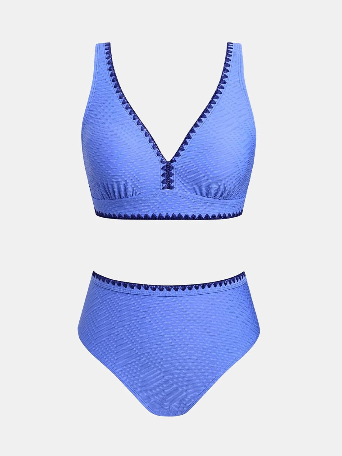 image:imageCUPSHE Two Piece Swimsuit for Women Bikini Set V Neck High Waisted Textured Stitched Adjustable Straps Bathing SuitsPeriwinkle Blue
