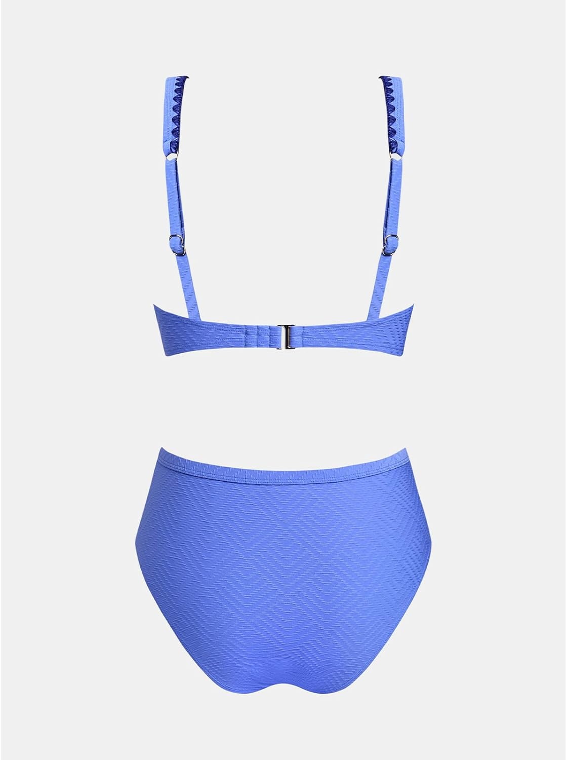 image:imageCUPSHE Two Piece Swimsuit for Women Bikini Set V Neck High Waisted Textured Stitched Adjustable Straps Bathing SuitsPeriwinkle Blue