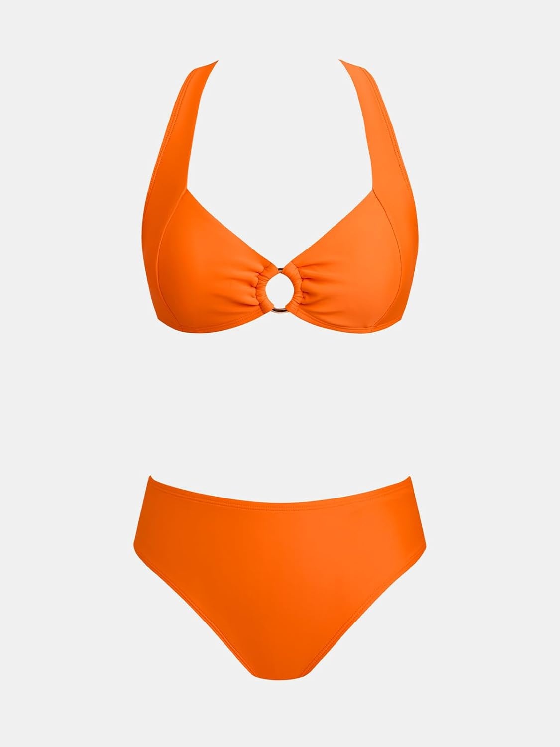 image:imageCUPSHE Two Piece Swimsuit for Women Bikini Set V Neck O Ring Halter Mid Rise Back Self Tie Bathing SuitsOrange