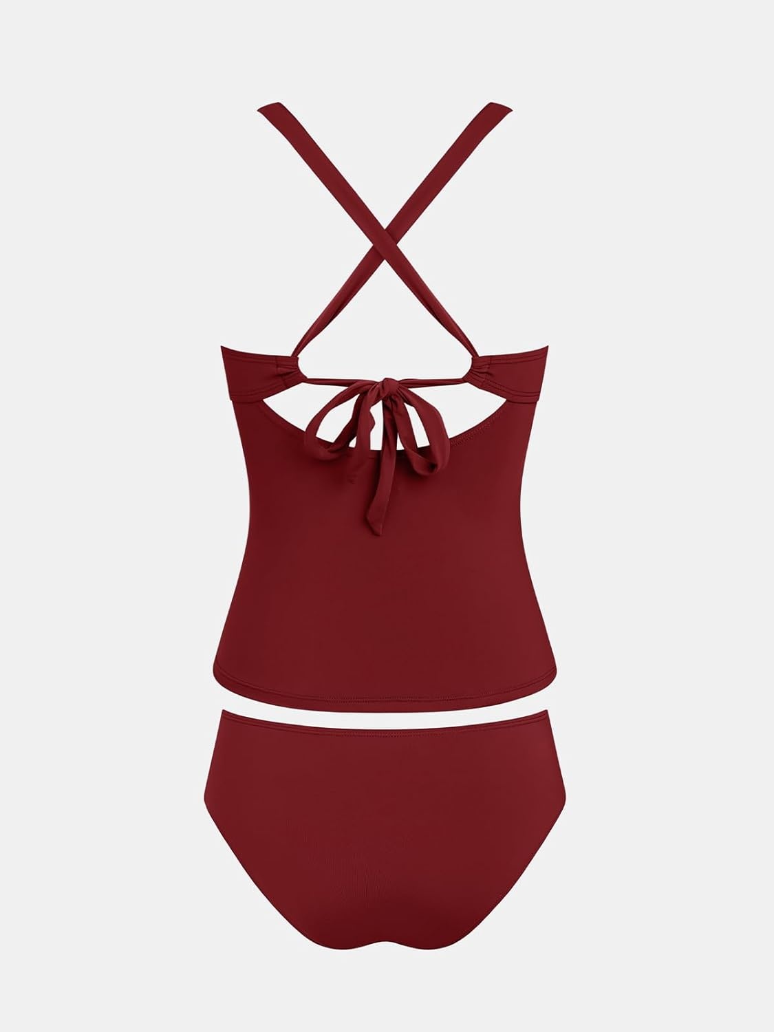 image:imageCUPSHE Women Tankini Set Two Piece Swimsuit Mid Rise Scoop Neck Ruched Back Cross Tie SwimwearBrick Red