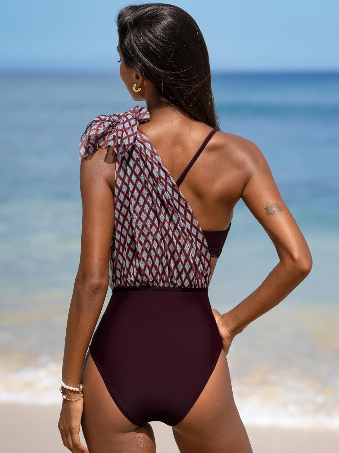 image:imageCUPSHE Womens Bikini Set High Waisted Tummy Control Swimsuit Modest Full Coverage Bathing Suit Crisscross Self TiePurple Red