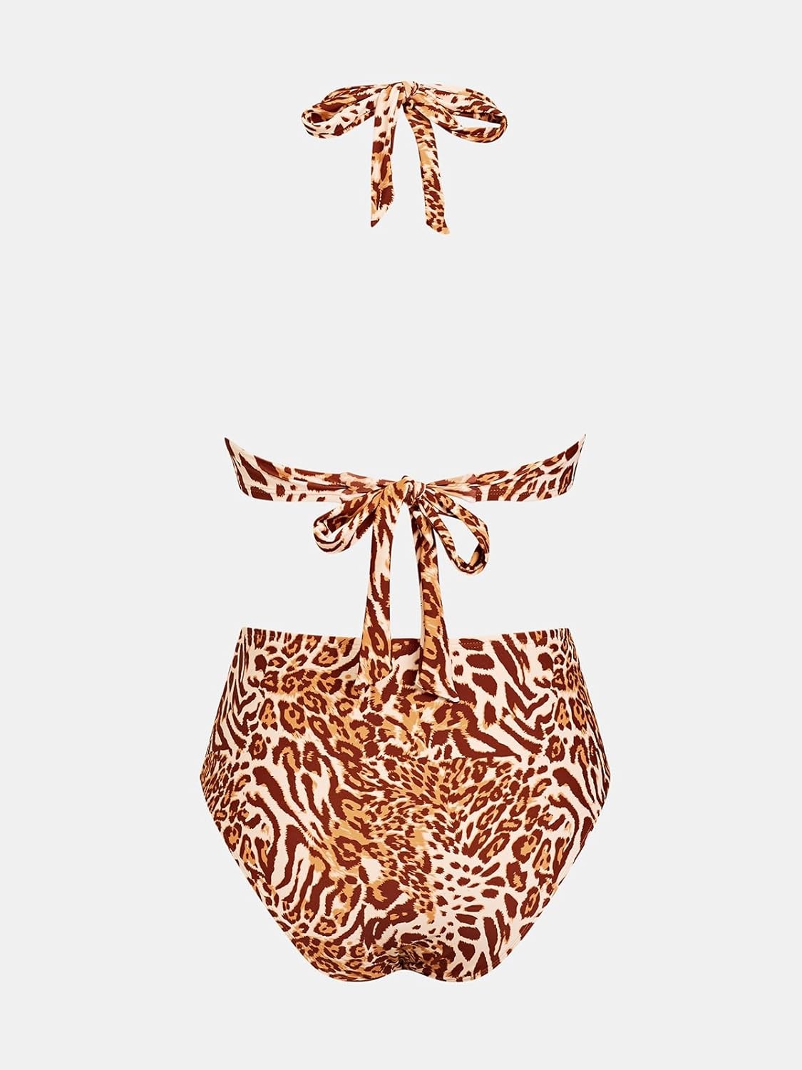 image:imageCUPSHE Womens Bikini Set High Waisted Tummy Control Two Piece Swimsuit Halter Full Coverage Bathing Suit Self TieBrownLeopard
