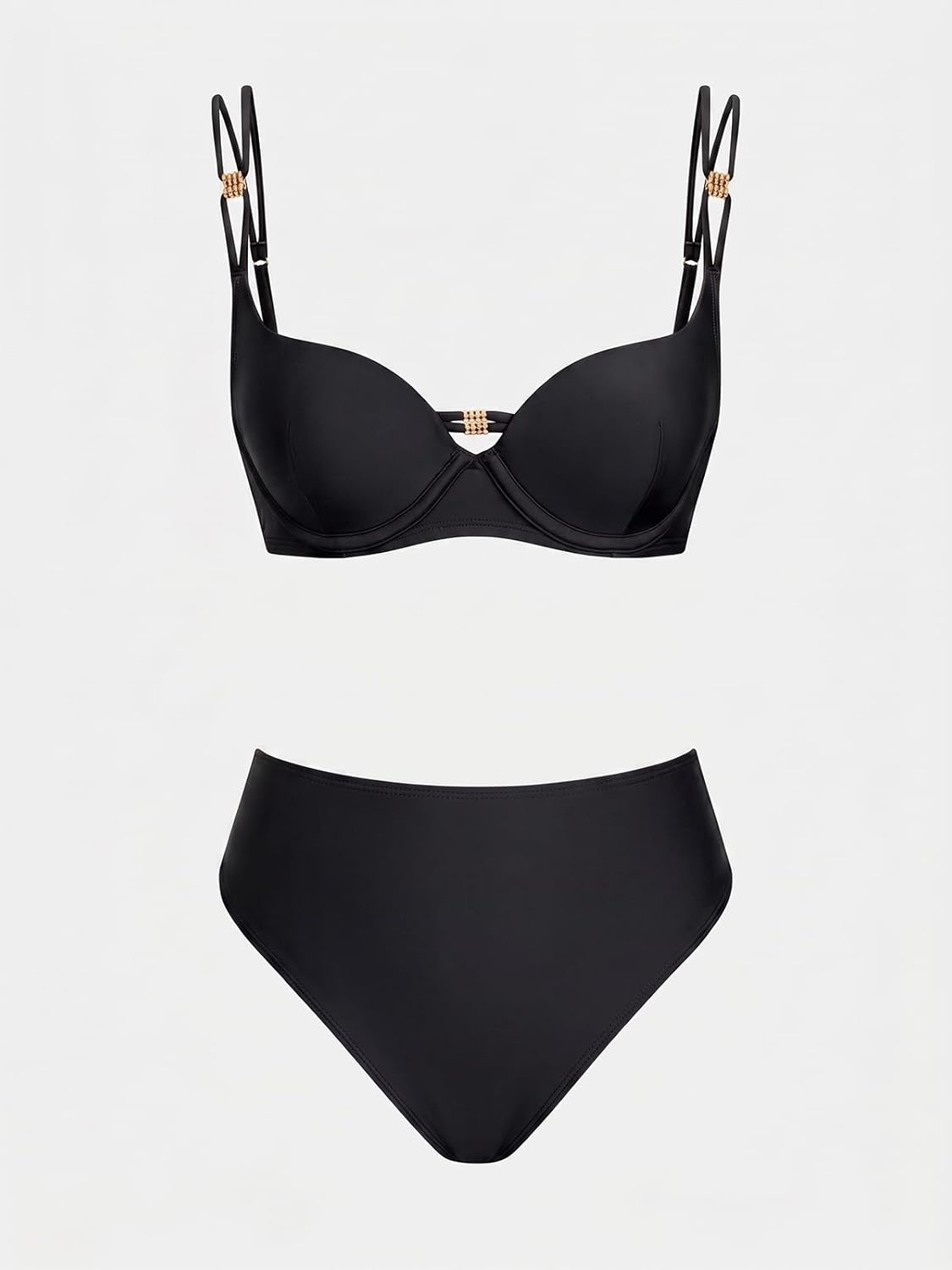 image:imageCUPSHE Womens Bikini Set High Waisted Two Piece Swimsuit Push Up Bathing Suit Back Hook Adjustable StrapsBlack