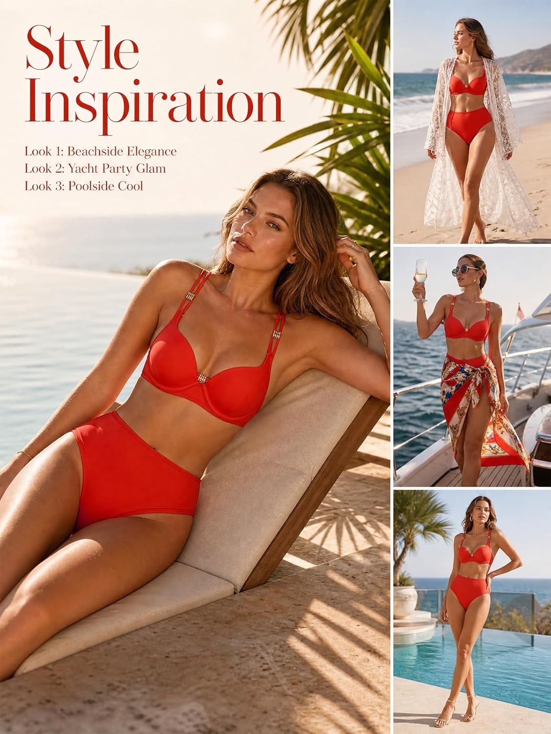 image:imageCUPSHE Womens Bikini Set High Waisted Two Piece Swimsuit Push Up Bathing Suit Back Hook Adjustable StrapsRed