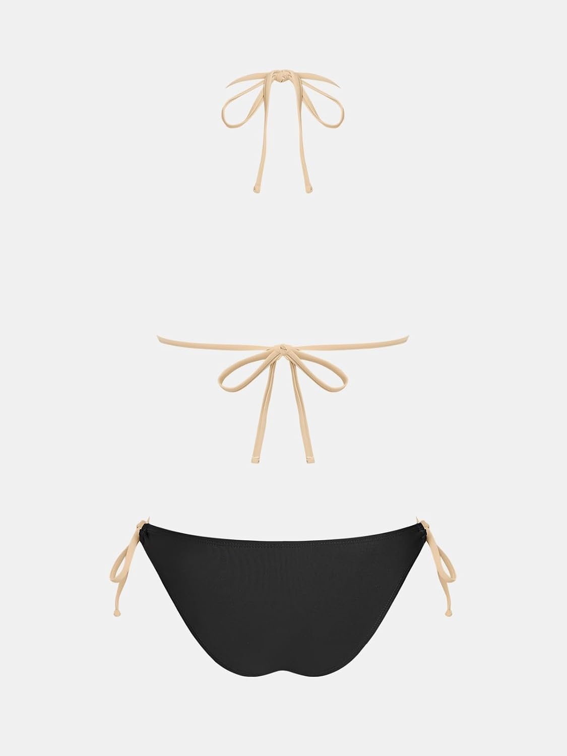 image:imageCUPSHE Womens Bikini Sets Halter V Neck Two Piece Swimsuits Adjustable Self Tie Straps Drawstring Swimwear CheekyBlackLight Brown