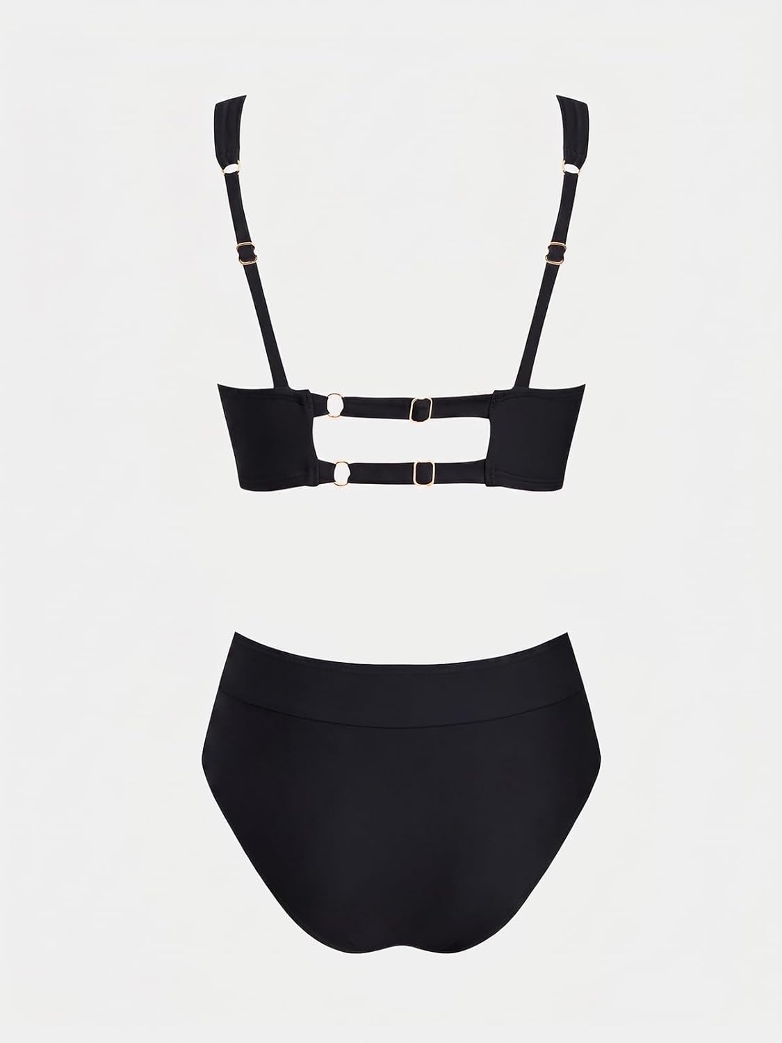 image:imageCUPSHE Womens Bikini Sets Two Piece Swimsuit High Waisted Bathing Suit V Neck Twist Front Adjustable Wide StrapsBlack