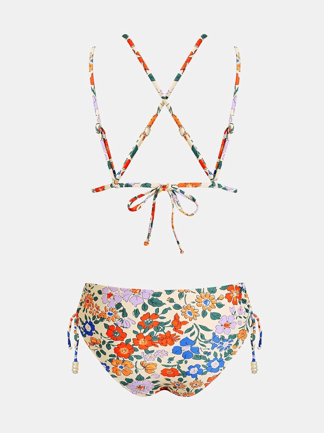 image:imageCUPSHE Womens Bikini Sets Two Piece Swimsuit Mid Rise Bathing Suit Triangle Crossback Tie Drawstring BeadingOrangePurpleFloral