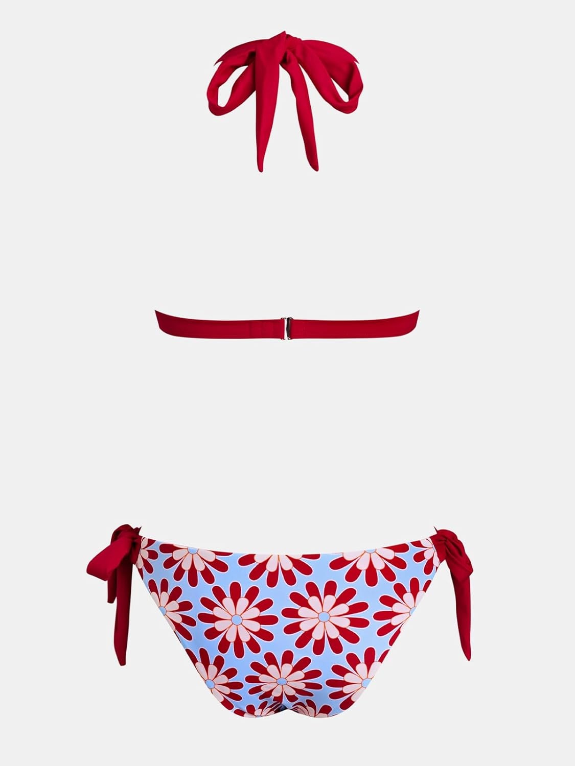 image:imageCUPSHE Womens Bikini Sets Two Piece Swimsuit V Neck Reversible Bottom Halter Self Tie Back HookBlueRed Floral