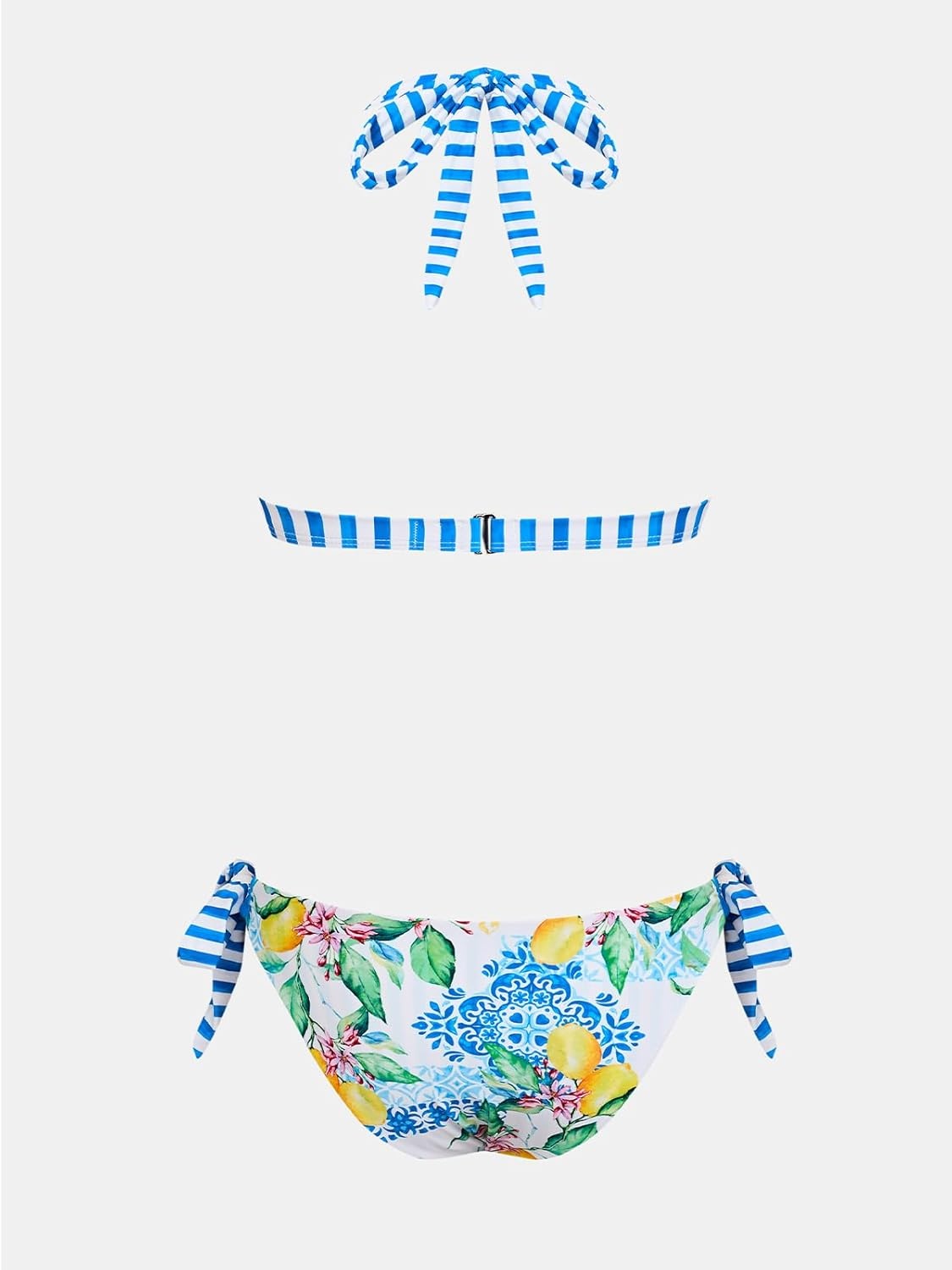 image:imageCUPSHE Womens Bikini Sets Two Piece Swimsuit V Neck Reversible Bottom Halter Self Tie Back HookWhiteBlueFruit
