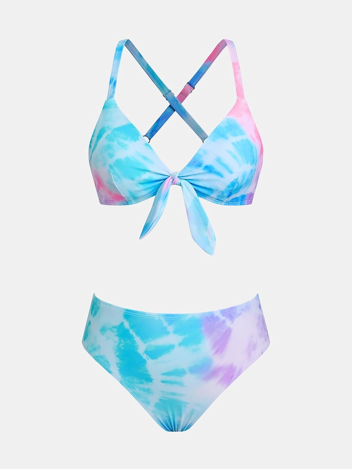 image:imageCUPSHE Womens Two Piece Bikini Set Floral Print Knot Bunny TieBluePurplePink