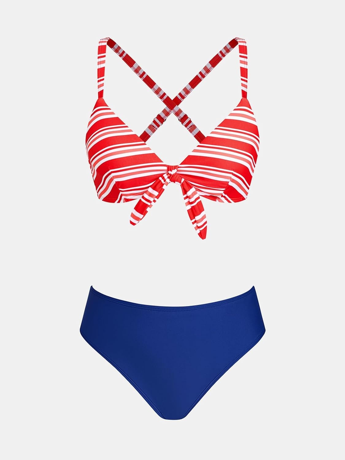 image:imageCUPSHE Womens Two Piece Bikini Set Floral Print Knot Bunny TieRedWhiteBlue