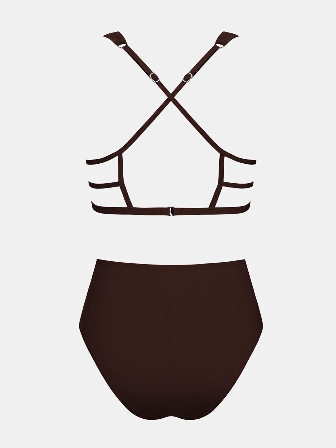 image:imageCUPSHE Womens Two Piece Bikini Sets High Waisted Deep V Cowl Neck Ruching Crisscross Back Hook Adjustable StrapsChocolate Brown