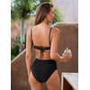 CUPSHE Bikini Set for Women Three Piece Swimsuit V Neck Lace Up Back Self Tie Skirt with Sarong Cover Up(Black)