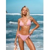 CUPSHE Two Piece Swimsuit Women V Neck Triangle Texture Bikini Set Low Rise Back Cross Self Tie Cheeky Suit(Pink)