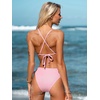 CUPSHE Two Piece Swimsuit Women V Neck Triangle Texture Bikini Set Low Rise Back Cross Self Tie Cheeky Suit(Pink)