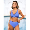 CUPSHE Two Piece Swimsuit for Women Bikini Set V Neck High Waisted Textured Stitched Adjustable Straps Bathing Suits(Periwinkle Blue)