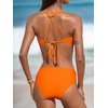 CUPSHE Two Piece Swimsuit for Women Bikini Set V Neck O Ring Halter Mid Rise Back Self Tie Bathing Suits(Orange)