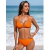 CUPSHE Two Piece Swimsuit for Women Bikini Set V Neck O Ring Halter Mid Rise Back Self Tie Bathing Suits(Orange)