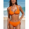 CUPSHE Two Piece Swimsuit for Women Bikini Set V Neck O Ring Halter Mid Rise Back Self Tie Bathing Suits(Orange)