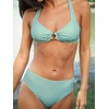CUPSHE Two Piece Swimsuit for Women Bikini Set V Neck O Ring Halter Mid Rise Back Self Tie Bathing Suits(Turquoise Blue/Dotted)