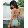 CUPSHE Two Piece Swimsuit for Women Bikini Set V Neck O Ring Halter Mid Rise Back Self Tie Bathing Suits(Turquoise Blue/Dotted)