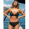 CUPSHE Two Piece Swimsuit for Women V Neck Triangle Bikini Set Leopard Side Straps Tummy Control Suit(Dark Green)