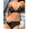 CUPSHE Two Piece Swimsuit for Women V Neck Triangle Bikini Set Leopard Side Straps Tummy Control Suit(Dark Green)