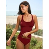 CUPSHE Women Tankini Set Two Piece Swimsuit Mid Rise Scoop Neck Ruched Back Cross Tie Swimwear(Brick Red)