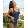 CUPSHE Women Tankini Set Two Piece Swimsuit Mid Rise Scoop Neck Ruched Back Cross Tie Swimwear(Navy Blue)