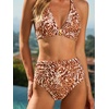 CUPSHE Women’s Bikini Set High Waisted Tummy Control Two Piece Swimsuit Halter Full Coverage Bathing Suit Self Tie(Brown/Leopard)