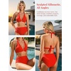 CUPSHE Women’s Bikini Set High Waisted Tummy Control Two Piece Swimsuit Halter Full Coverage Bathing Suit Self Tie(Red)