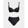 CUPSHE Women’s Bikini Set High Waisted Two Piece Swimsuit Push Up Bathing Suit Back Hook Adjustable Straps(Black)