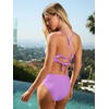 CUPSHE Women’s Bikini Set High Waisted Two Piece Swimsuit Scoop Neck Crisscross Back Self Tie Bathing Suit Modest(Purple)