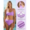 CUPSHE Women’s Bikini Set High Waisted Two Piece Swimsuit Scoop Neck Crisscross Back Self Tie Bathing Suit Modest(Purple)